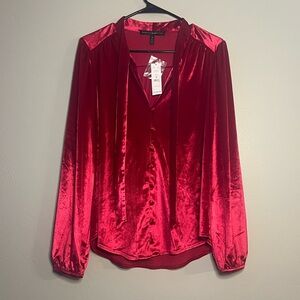 White House Black Market Medium Red Velvet Tie Top